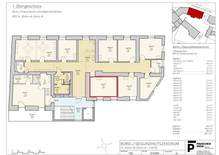 Grundriss des verfügbaren Raums 01 mit 21,1 m² im ersten Obergeschoss