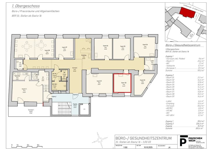Grundriss des verfügbaren Raums 02 mit 14,4 m² im ersten Obergeschoss
